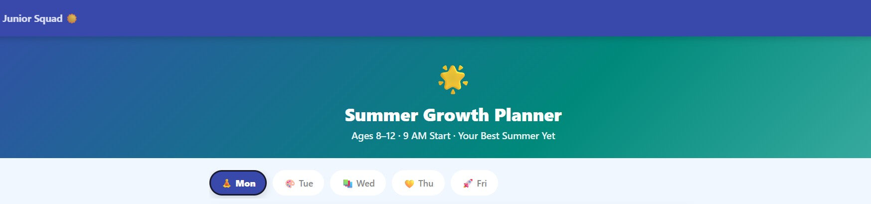 Junior Squad Summer Activities Planner Ages 8-12